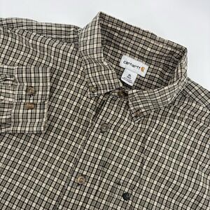 Carhartt Men's XL Tall Tan Plaid Button-Down Long Sleeve Bellevue Pocket